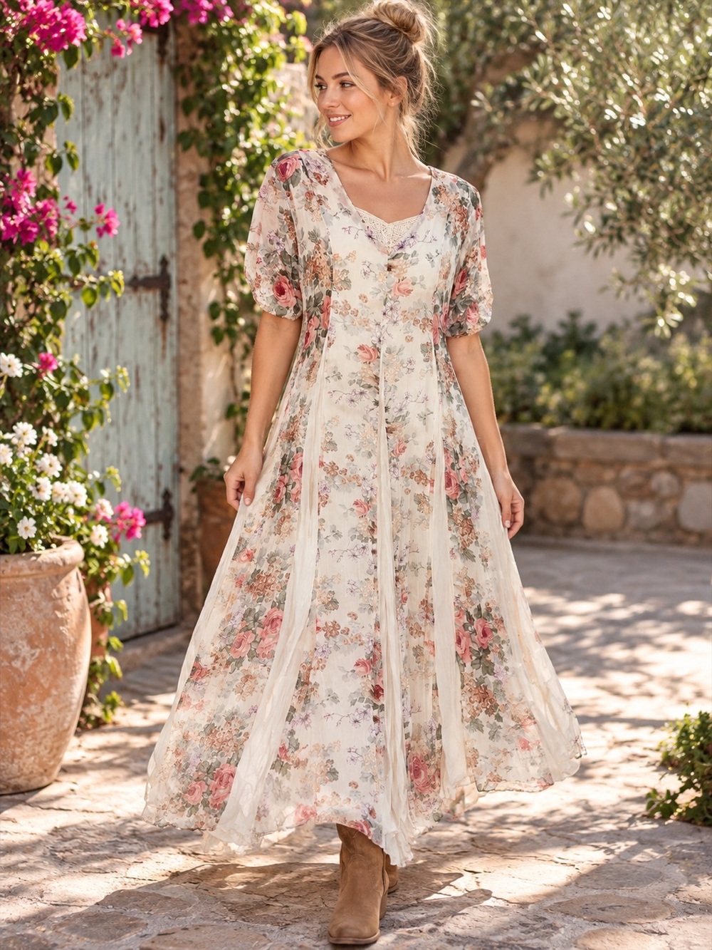 Nostalgia Vintage 80s Floral Rayon Maxi Dress Cottagecore Gunne Sax Vibe S